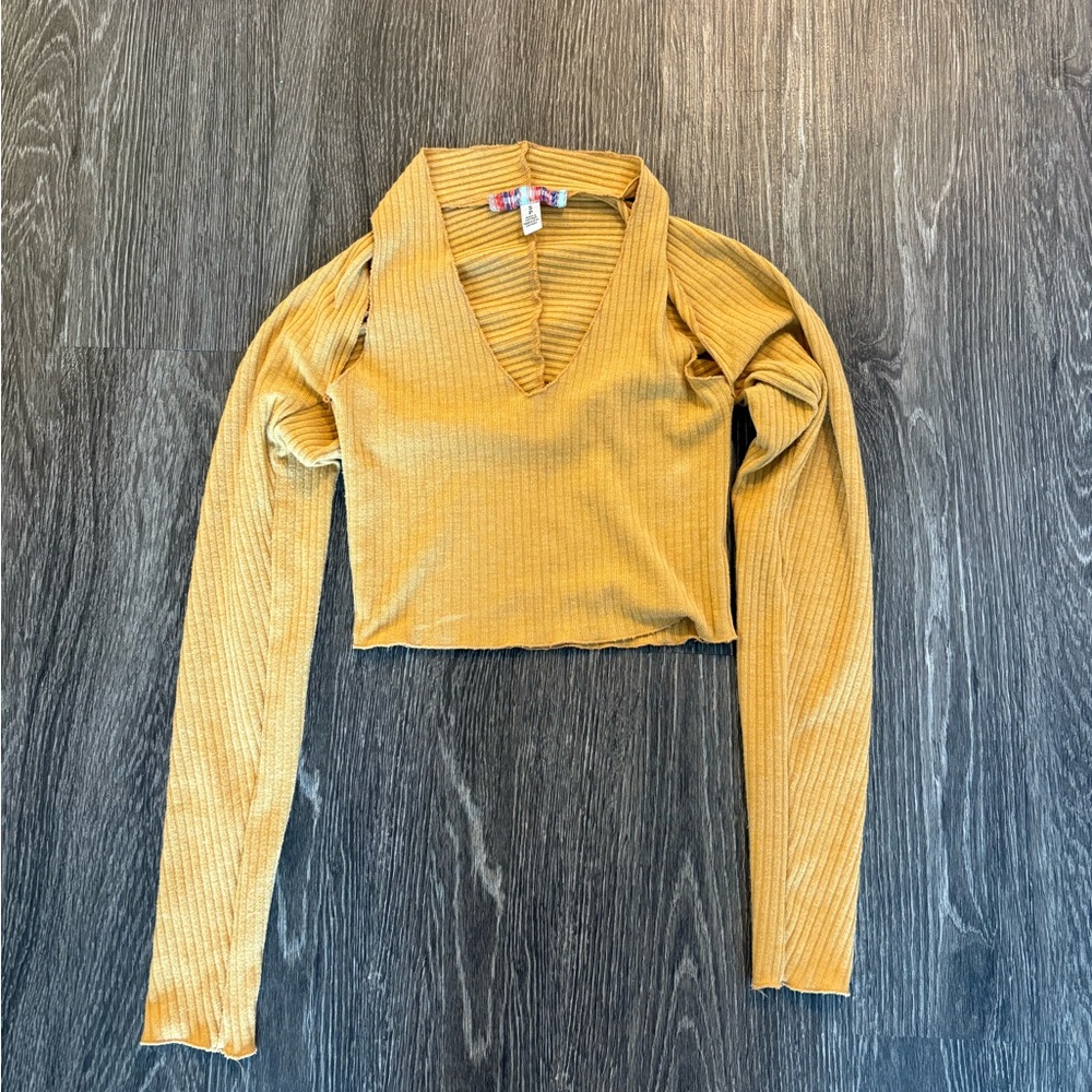 Urban Outfitters Mustard Crop Top with Ribbed Texture
